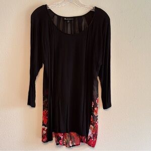 Signature Studio Black and Red Asymmetrical Tunic with 3/4 Sleeves SZ M Sheer